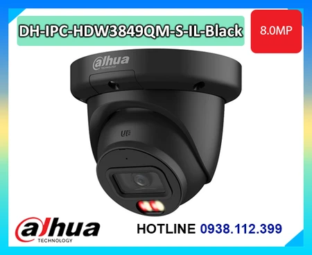 Camera Dahua DH-IPC-HDW3849QM-S-IL-Black, Camera Eyeball 8MP Dahua WizSense, Camera Dahua Smart Dual Light 30m, Camera AI Dahua SMD 4.0, Camera Dahua IP67 ngoài trời