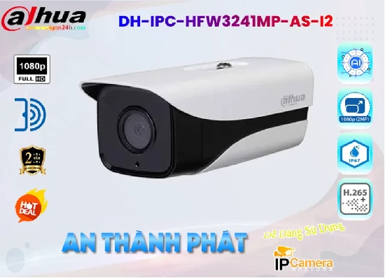 Phân phối và lắp đặt camera DH-IPC-HFW3241MP-AS-I2 với khả năng quan sát ban đêm xa với hồng ngoại ban đêm 80m, hỗ trợ các chức năng phát hiện thông minh: Hàng rào ảo, Xâm nhập (phân biệt người và xe) hạn chế cảnh báo giả 