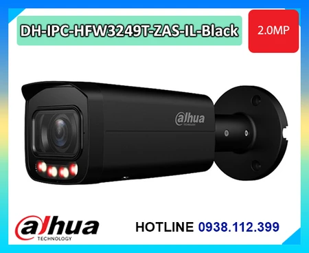 Camera Dahua DH-IPC-HFW3249T-ZAS-IL-Black, Camera Bullet 2MP Dahua WizSense, Camera Dahua vari-focal 2.7-13.5mm, Camera Dahua Smart Dual Light 60m, Camera AI Dahua SMD 4.0