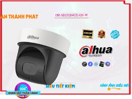 Camera Giám Sát DH-SD29204UE-GN-W với thông số quan trọng chất lượng sắt nét đến 2.0 MP Xem ban đêm Hồng Ngoại 30m Với khả năng Công Nghệ AI xử lý hình ảnh thiếu sáng Hồng Ngoại SMD Xử lý hình ảnh với chip Sony STARVIS CMOS khả năng lưu trữ lâu hơn với công nghệ H.265+/H.265/H.264+/H.264 Được trang bị công nghệ IP Thiết kế mỹ thuật Xoay 360 xử lý hình ảnh thiếu sáng Hồng Ngoại SMD Trang bị Hồng Ngoại SMD Thấy rõ hơn khi bị ánh ngược chiều ánh sáng