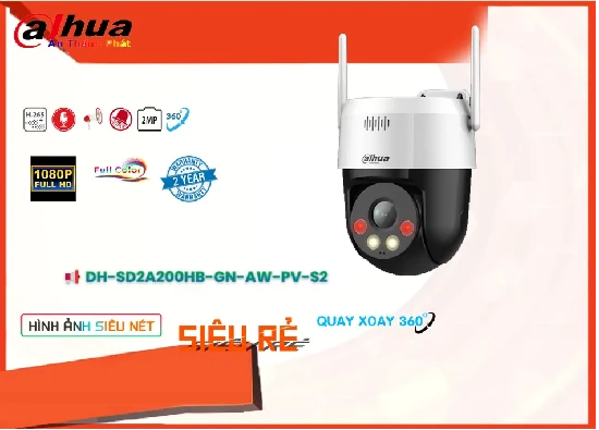 Loại Camera DH-SD2A200HB-GN-AW-PV-S2 với thông số quan trọng Chất Lượng Hình FULL HD 1080P Hình ảnh sắt nét ban đêm Full Color 30m với ưu điểm Xoay 360 Thu Âm Chức năng thông minh với Có Màu Ban Đêm công nghệ xử lý hình ảnh Sony SNR1s lưu trữ lâu hơn H.265+/H.265/H.264+/H.264 chất lượng hình sắt nét với công nghệ IP Wifi Thiết kế nhỏ gọn Xoay 360 xử lý hình ảnh thiếu sáng Có Màu Ban Đêm Trang bị Chống Ngược Sáng DWDR Hình ảnh rõ hơn dù lắp đặt ở đâu