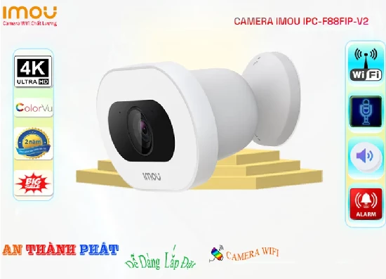 Lắp đặt camera Imou IPC-F88FIP-V2 giám sát hình ảnh an ninh siêu nét 4K, cho phép ghi hình ban đêm có màu sắc và phòng vệ chủ động còi hú và nháy đèn thông minh, tích hợp các chức năng hiện đại như đàm thoại, phát hiện AI giúp bảo vệ an ninh một cách hiệu quả