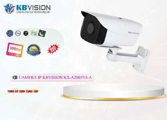 Lắp đặt camera KX-A2003N3-A giá rẻ chính hãng Kbvision với chất lượng hình ảnh Full HD 1080P, chuẩn nén H265+ tiết kiệm dung lượng, chống ngược sáng DWDR, tầm xa hồng ngoại 80m, tích hợp mic ghi âm, hỗ trợ công nghệ POE và thiết kế chất liệu kim loại + nhựa theo chuẩn IP67 giúp bảo vệ an ninh tối ưu
