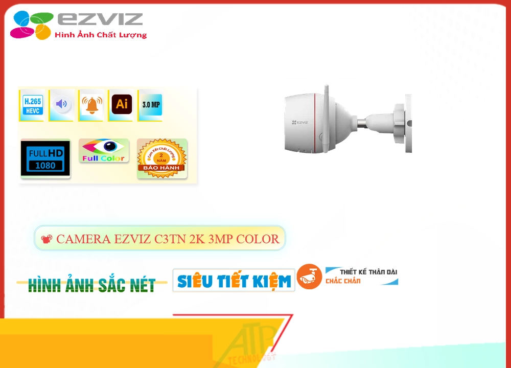 Camera Wifi Ezviz C3TN 2K 3MP Color Tiết Kiệm Camera Wifi Ezviz C3TN 2K 3MP Color Tiết Kiệm
